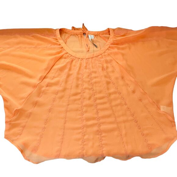 LC LAUREN CONRAD Orange Chiffon Embroidered Lightweight Sheer Top Blouse S - Picture 9 of 12